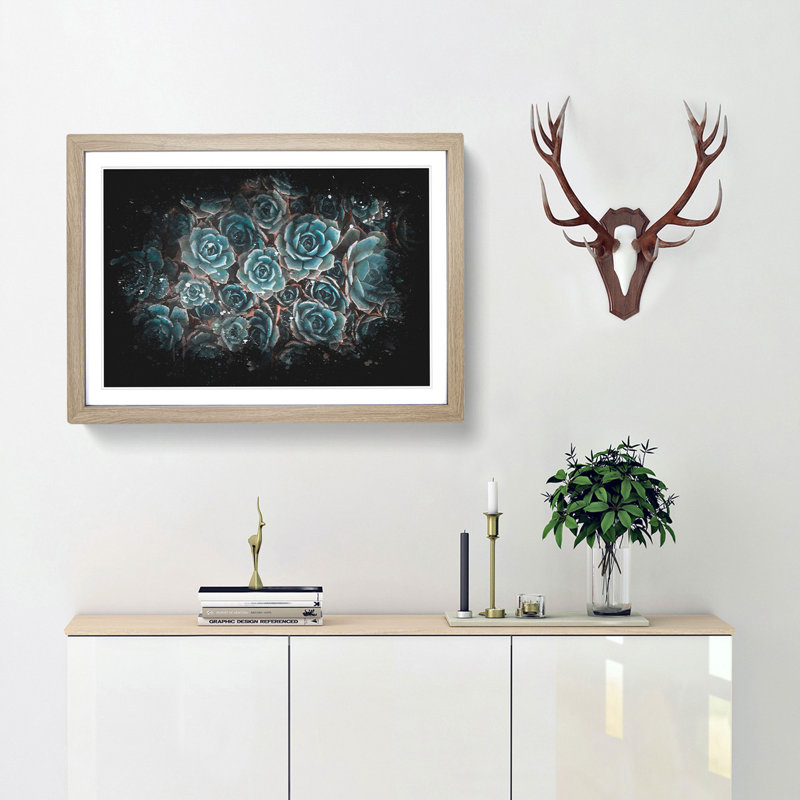 Succulent Plants - Picture Frame Graphic Art Print, Oak Framed, 45cm H x 63cm W x 2cm D