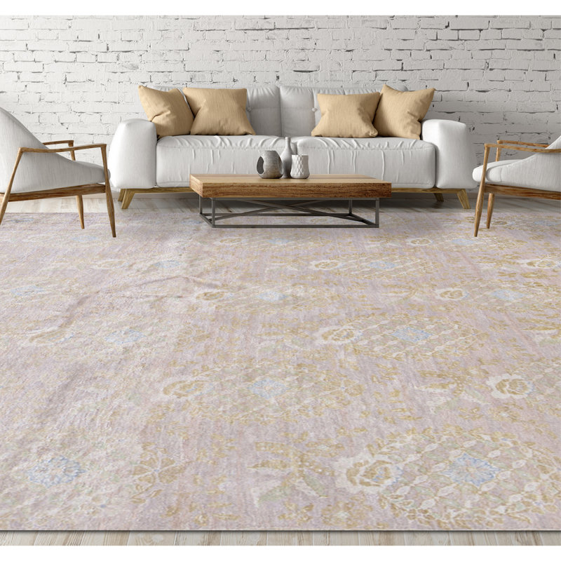 Sona Silk Geometric Area Rug in Rose/Camel