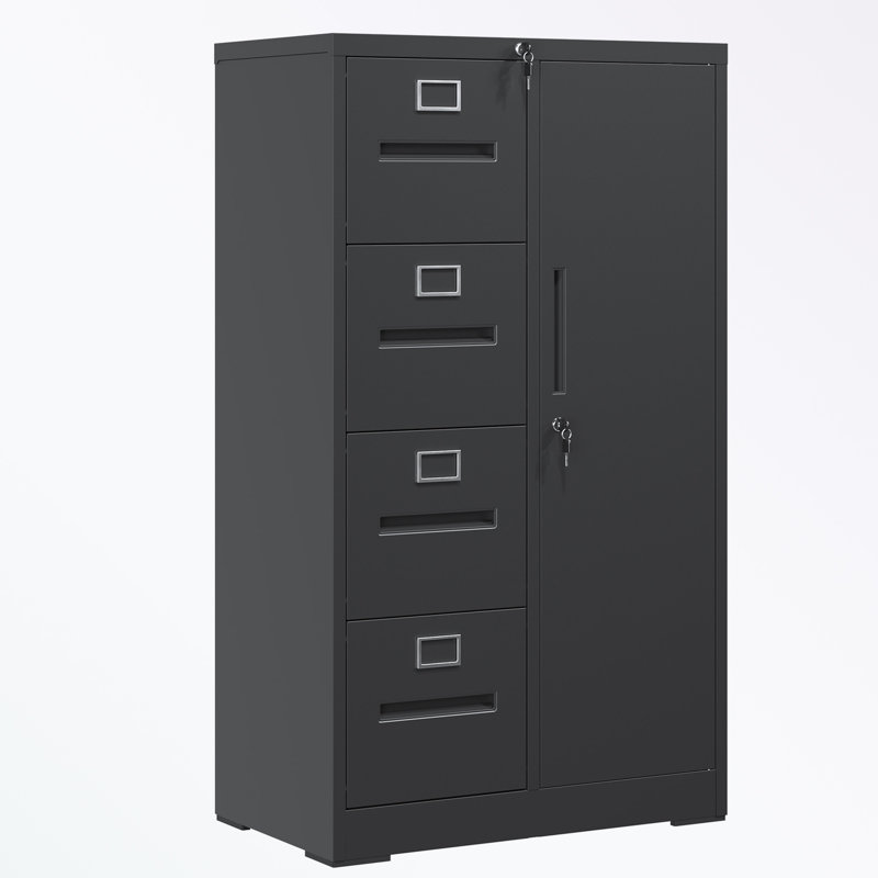 metal frame File Cabinet with 2 Drawers and 1 door, Black
