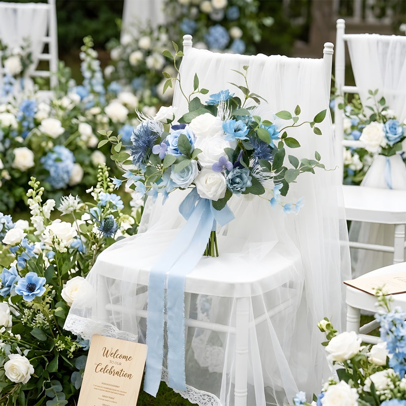 Bouquet de 19,7 pouces de lilas artificiel pour la mariée, bouquet de fleurs de mariage artificiel de forme libre