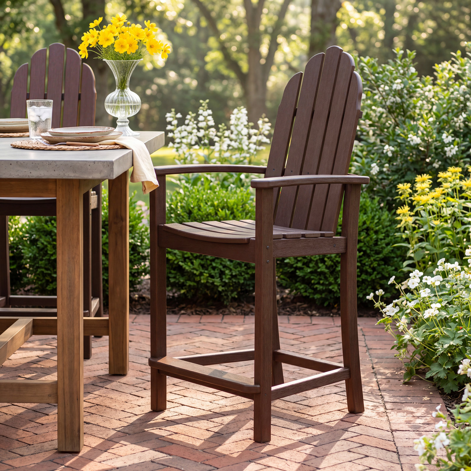 POLYWOOD® Classic Adirondack Patio Bar Stool, Mahogany