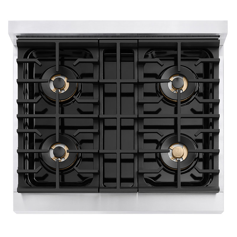ZLINE Autograph Edition 30 in. 4.2 cu. ft. Paramount Gas Range W/ 4 Burner DuoPro Cooktop and Convection Gas Oven in Stainless Steel W/ White Matte Door and Champagne Bronze Accents