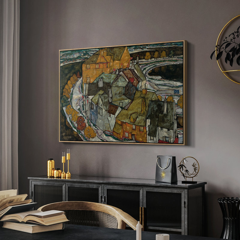 Croissant de maisons II (ville insulaire), 1915 - Egon Schiele, toile tendue avec châssis, 26 x 40, Naturel