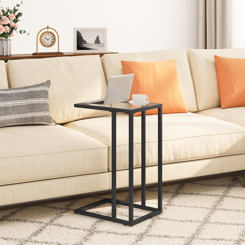 Quintion Glass Top Frame End Table, Black