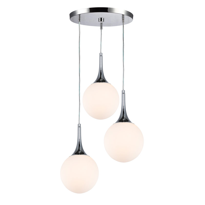 Luminaire suspendu en grappe 3 lumières Ovellette, Chrome, Opale