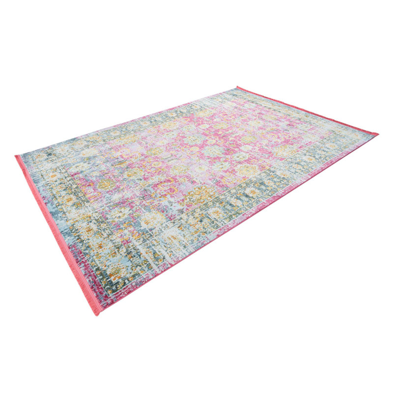 Haefner Floral Machine Made Power Loom Polypropylene Pink Indoor Area Rug, Rectangle 7'1" x 10'
