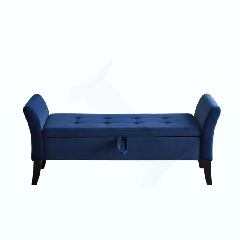 51.5" Bed Bench With Storage Velvet, Blue