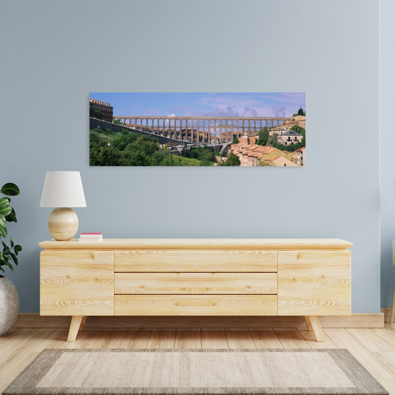 Route sous un aqueduc, Ségovie, Espagne, architecture contemporaine abstraite, art mural, H 16 po x l 48 po