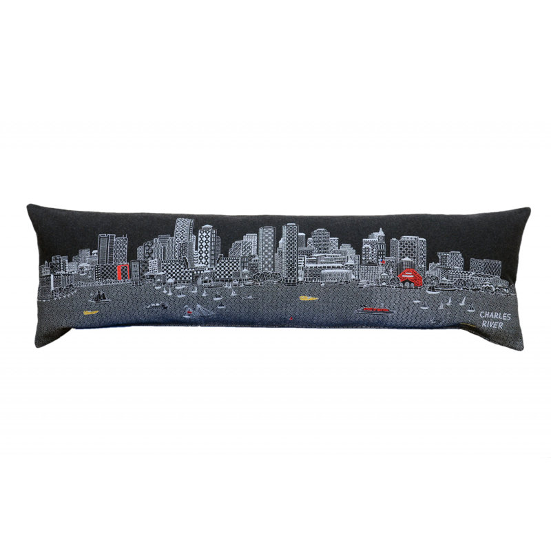 Coussin Boston Nighttime Skyline, 14 po x 45 po, gris