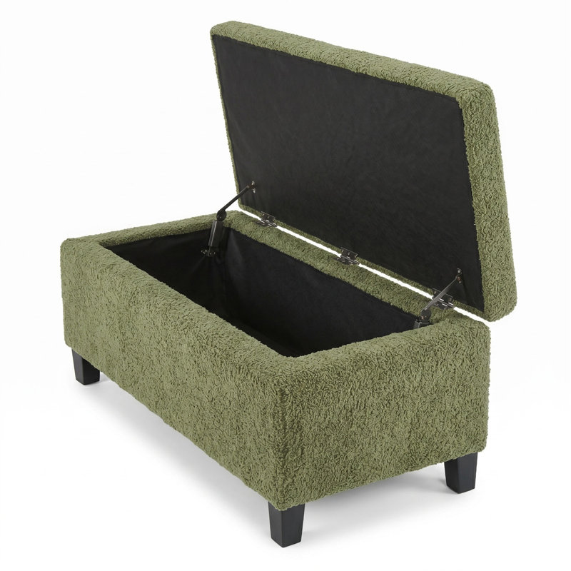Repose-pieds de rangement avec couvercle rabattable, assemblage facile, pieds bouclés en tissu et en bois d'hévéa, vert rétro