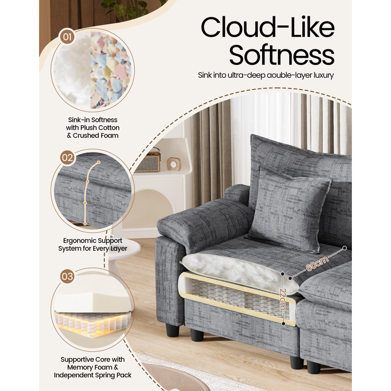 Sofa, 87 cm H x 298 cm W x 80 cm D