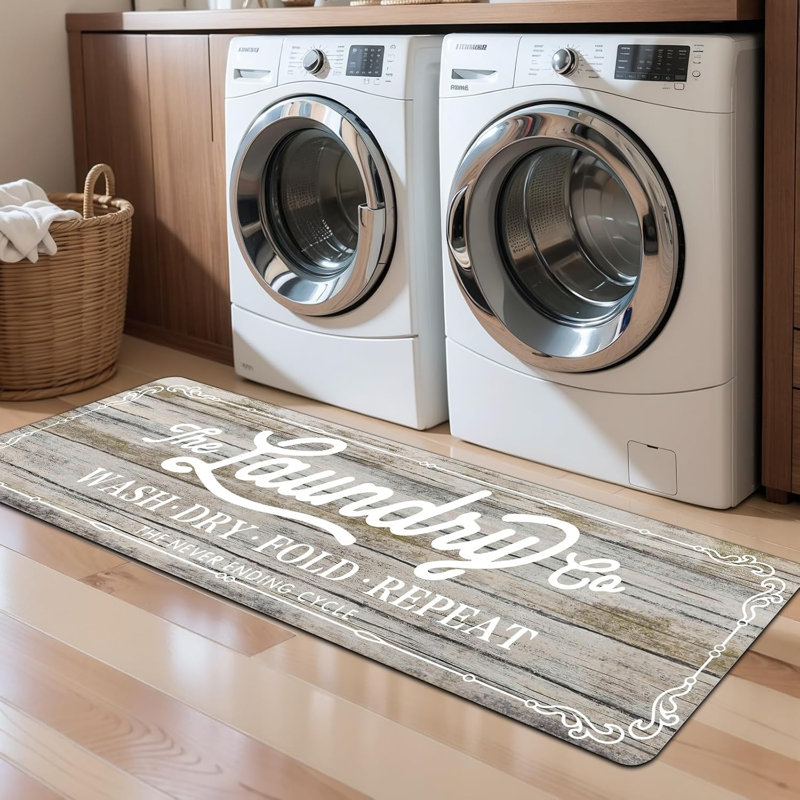 20"×60" Farmhouse Washable Non Slip Laundry Room Rug, Tan