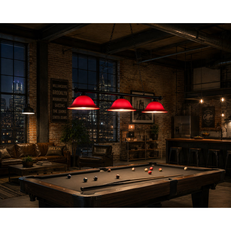 Bowdon 3-Light Pool Table Linear Pendant By RAM Game Room, Burgundy