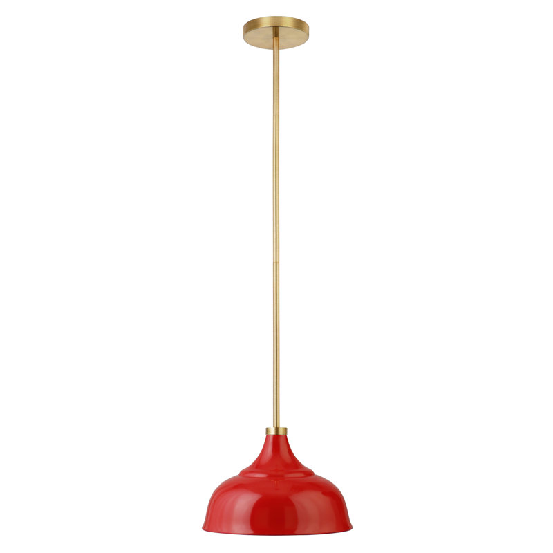 Mackenzie 10.75" Wide Pendant with Metal Shade, Red/Brass