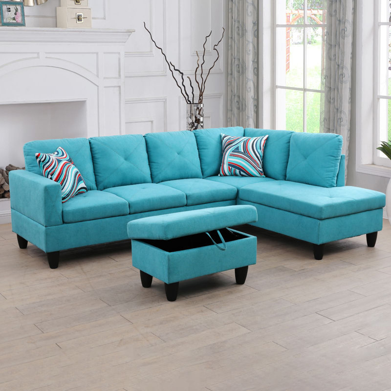 Manol 3 - Piece L- Shaped Upholstered Living Room Sectional Sofa, Gray Polyester Blend, Right Hand Facing