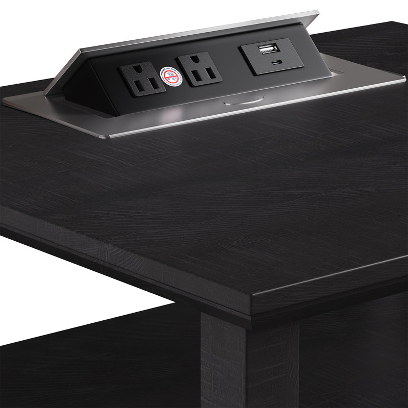 Danforth 2 Drawers Sets Nightstands with Storage and Built-in Charging Station, Black