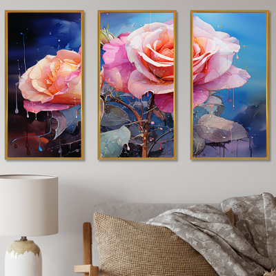 «Multicolor Roses Come Alive With Brushwork III», ensemble d'art mural sur toile Roses