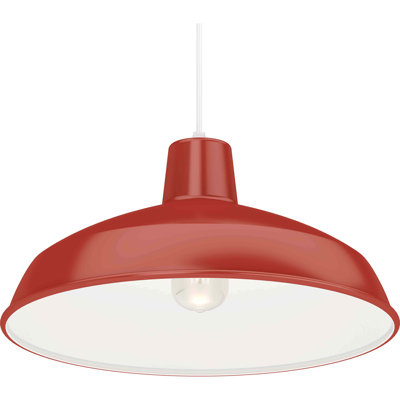 1-Light Indoor Red Inverted Bowl Barn Farmhouse Hanging Pendant