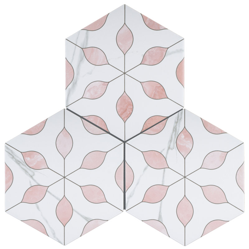 Alicante  Hexagon 7.88 In. X 9.45 In. Matte Porcelain Floor And Wall Tile, Pink