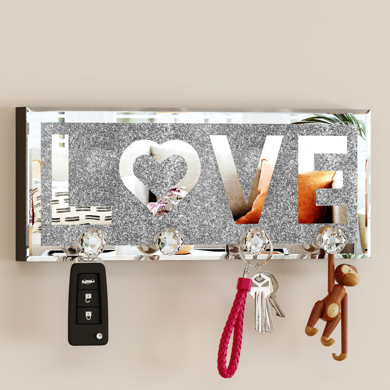 Porte-clés mural avec miroir LOVE, Lettre d'amour