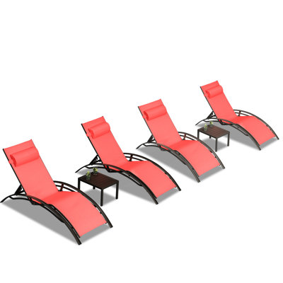 Outdoor Rust-Resistant Metal Chaise Lounge with Table