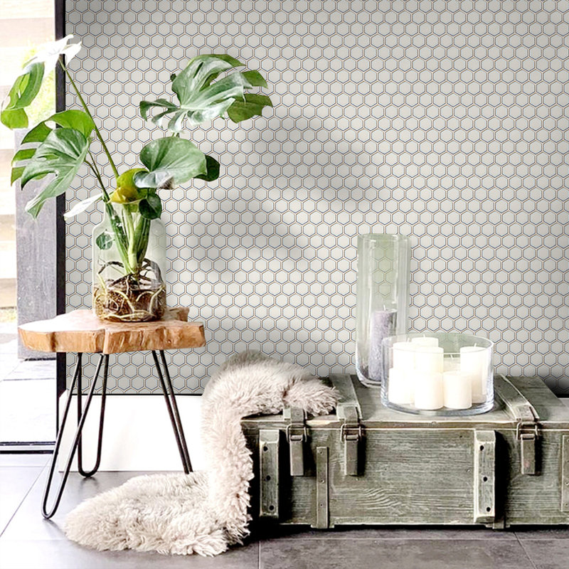 Porcetile Hex 10.24 in. x 11.82 in. Hexagon Glossy Porcelain Mosaic Wall and Floor Tile, White