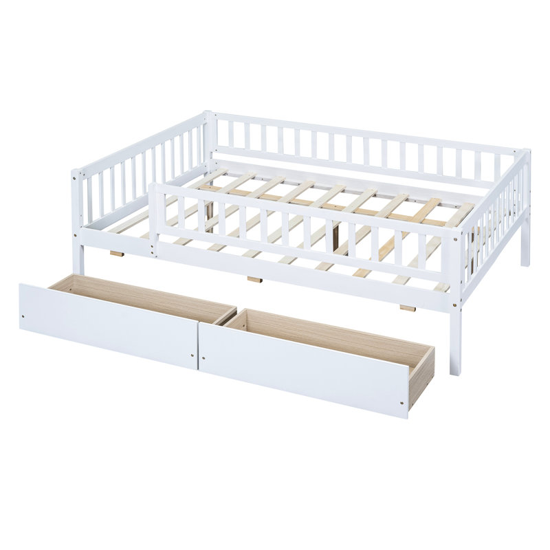 Full Size Daybed Wood - Two Drawers, White, Living Room Option In White With 2 Drawers Construction, Space Saving, White
