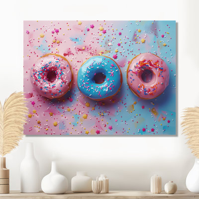 Décoration murale délicieuse rose et bleu Sparkle Donuts I - Donuts alimentaires