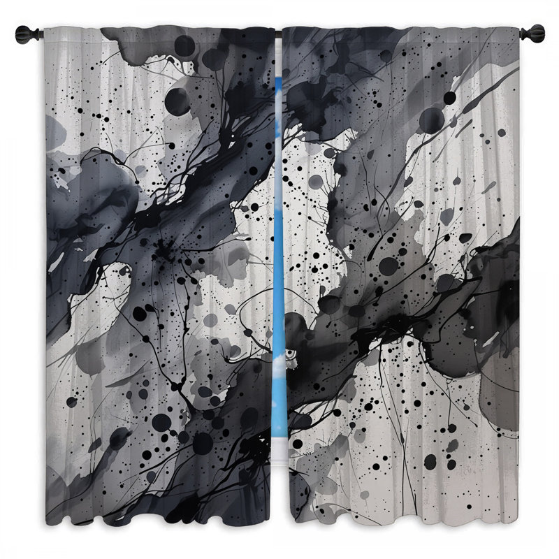 Rideaux de fenêtre abstraites à encre abstraite et obscurcissant - 2 panneaux, 56in x 76in - 2 panels, Transparent