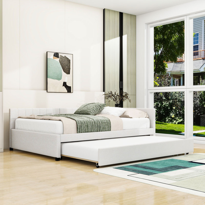 Lit de jour double avec lit gigogne Verlinda, Beige