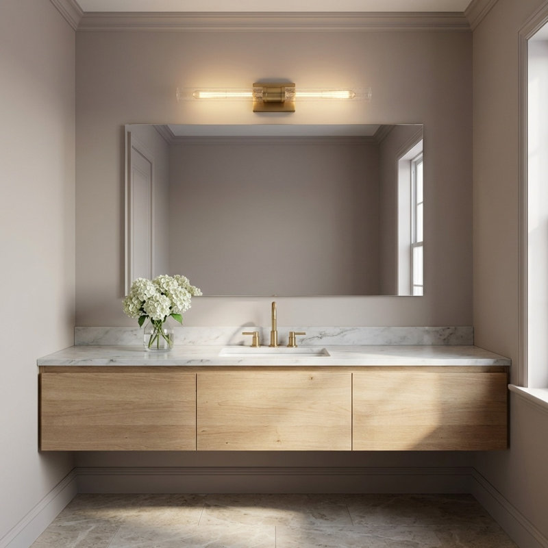 Ensemble de meuble-lavabo à deux lumières Keaton, Craquelé, H 30 po x l 5 po x P 3,63 po, Laiton satiné