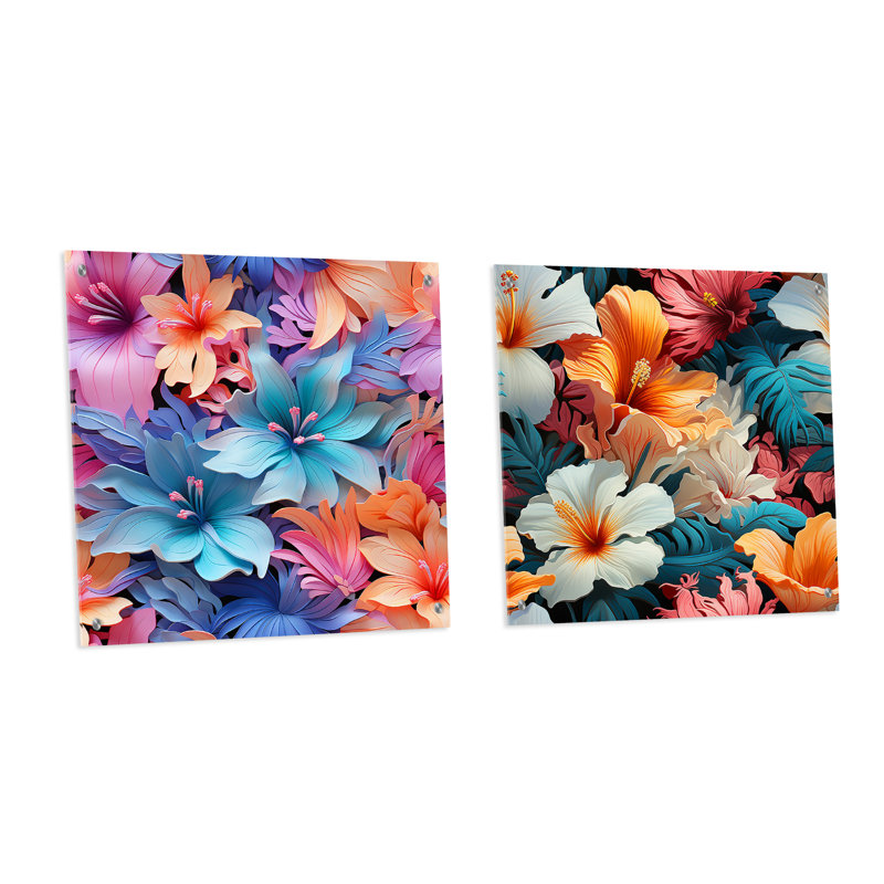 «Tropical Dreamscape Iii», motif tropical - ensemble d'art mural en verre acrylique bord de mer tropical, H 36 po x l 73 po