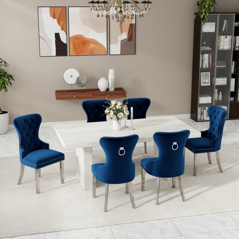 Ensemble de salle à manger 7 pièces Cavira, 7 pièces : table, 6 chaises, Bleu