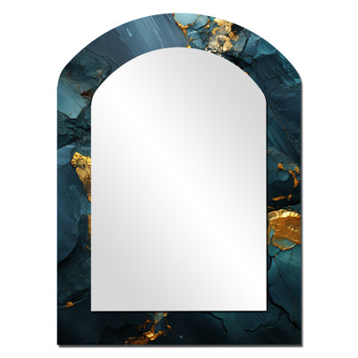 Gold and Green Abstract marble Aura VI - Marble Arch Large Mirror, Modern Asymmetrical Decorative Wall Mirror, Printed Metal Art