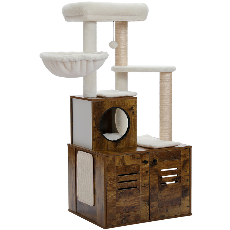 Emrynn 50'' H Cat Tree, Rustic Brown/Beige
