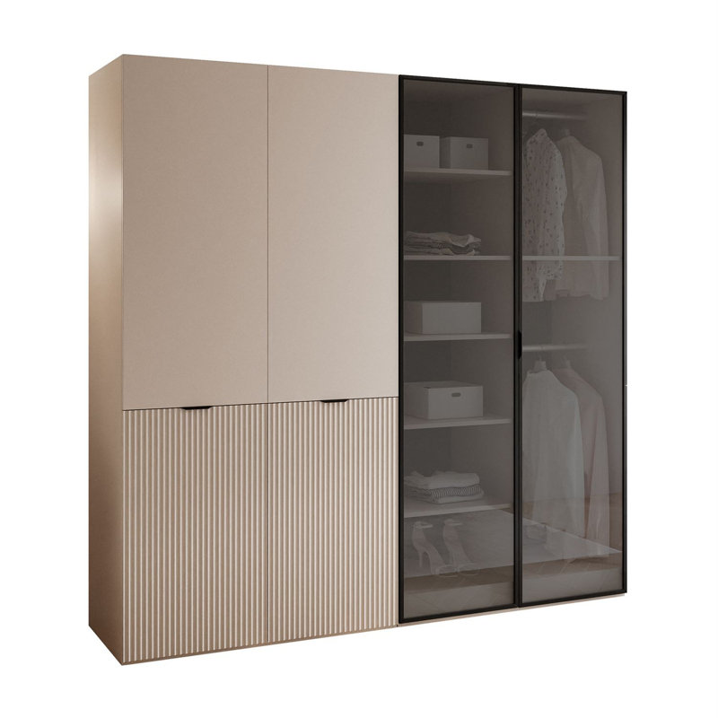 Manufactured Wood Wardrobe, Sandy Beige/Black Glass