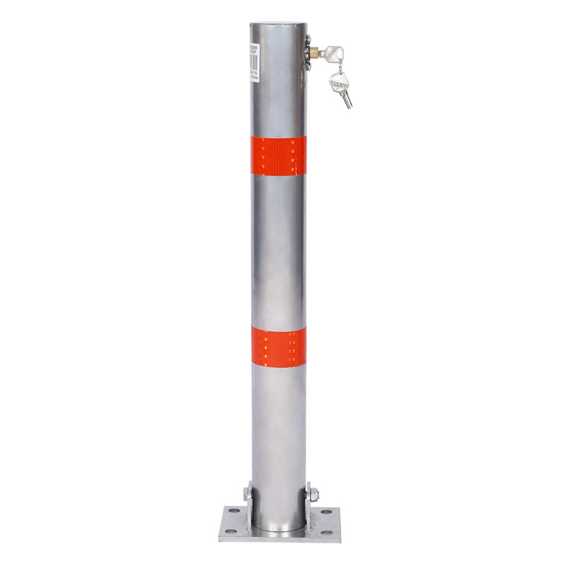 Poteau de protection pliable verrouillable H 27,6 po, poteau de protection de véhicule en acier avec serrure à clé et plaque de base, gris