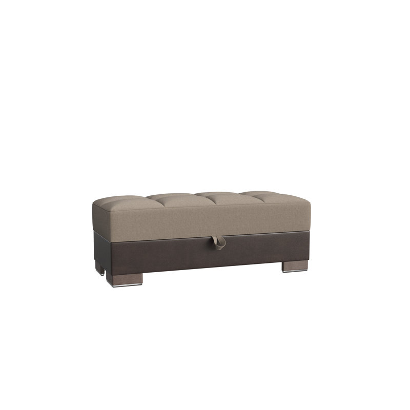 Clemmer Fabric Upholstered Ottoman with Storage, Beige/Brown Chenille