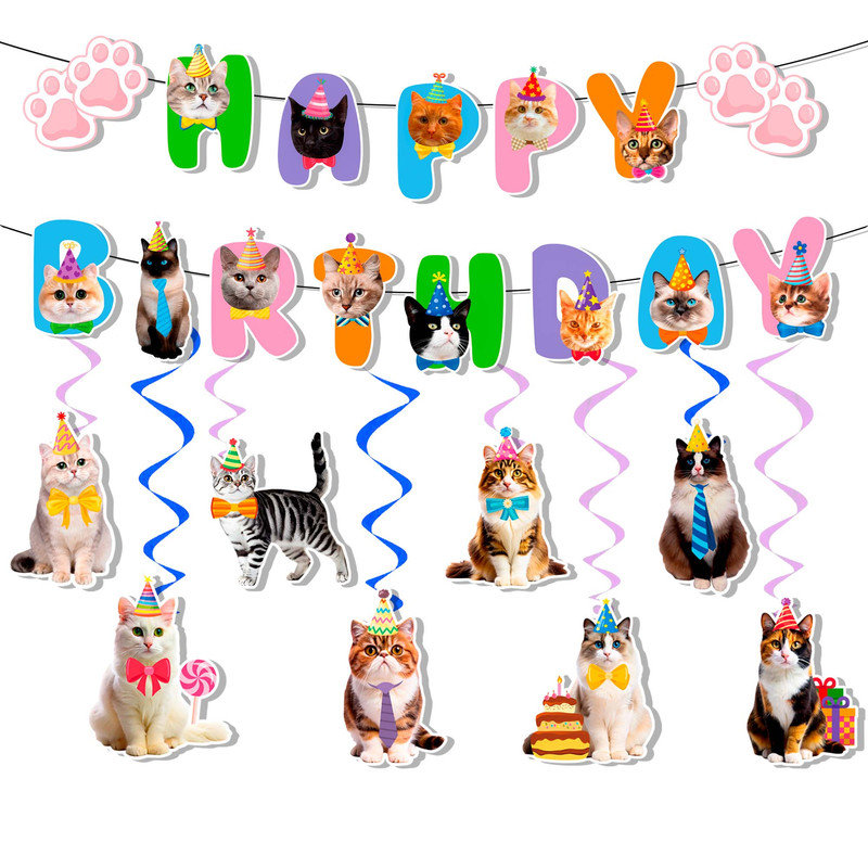 Décorations de fête d'anniversaire pour chat, 9 pièces décorations d'anniversaire pour chat