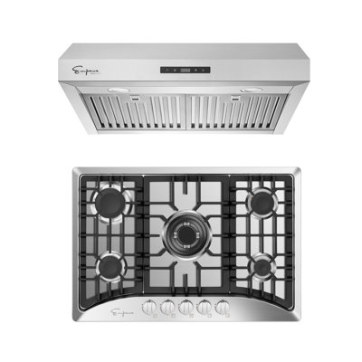 Empava 2 Piece Kitchen Appliance Package with 36'' Gas Freestanding Gas , and Wall Mount Range Hood