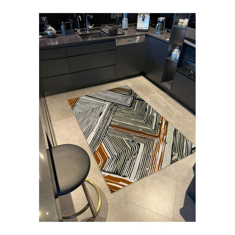 Colorful Striped Themed Decorative Machine Washable Rug, Square 3'3" Rug Pad Included