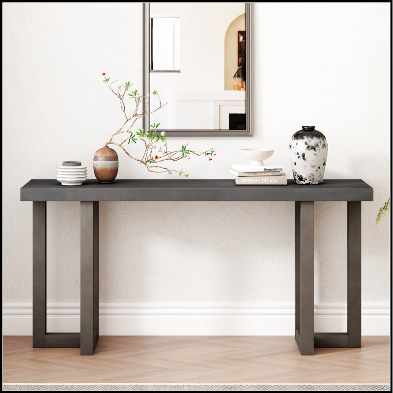 Console avec pieds à motif géométrique, décoration intérieure moderne et contemporaine, Gris foncé, Gris clair