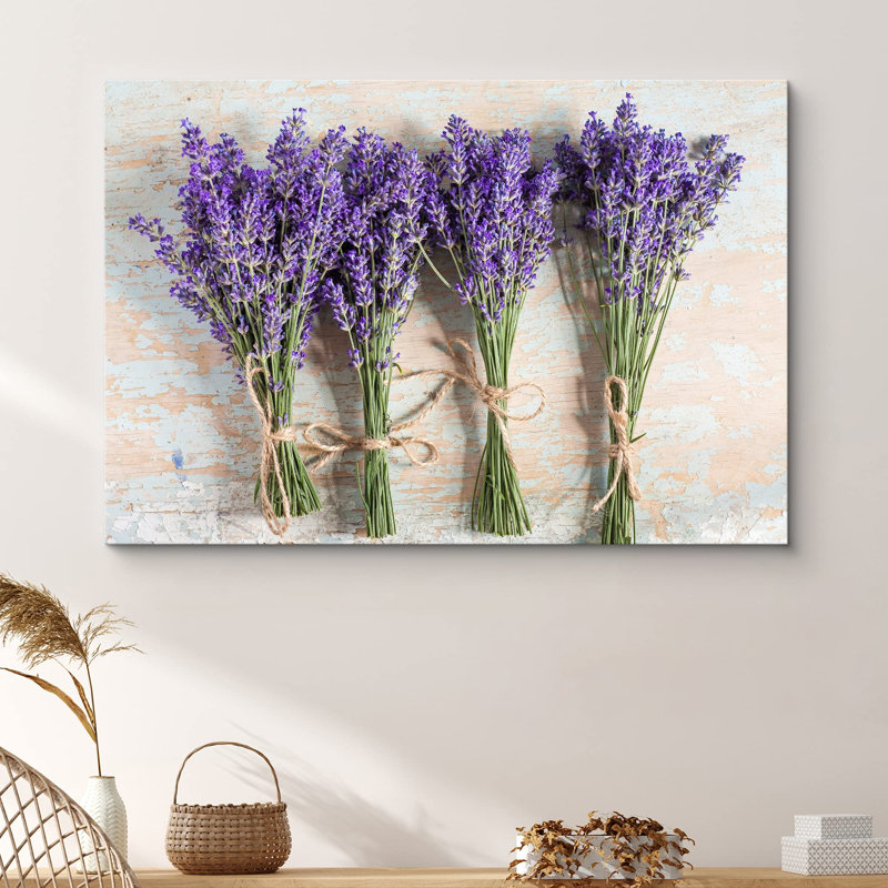 Flower Blossom «Lavender Bunches With Twine Rope Floral Plants Photographie Modern Art Rustic» sur toile, H 24 po x l 36 po