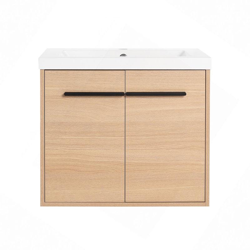 Bathroom Vanity With Resin Countertop Sink,  2 Doors Bathroom Cabinet Set, Oak, 24"