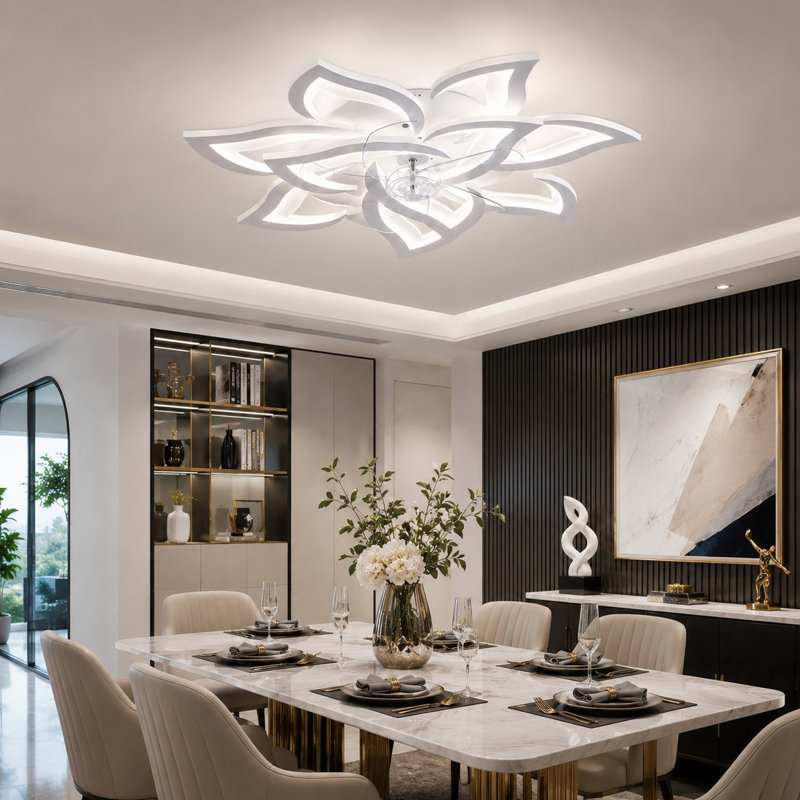 Ventilateur de plafond DEL réversible à 5 pales de 81 cm (32 po) avec variateur, télécommande et application, Blanc