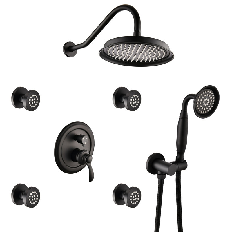 Matte Black Bathroom Shower - 360 Rotating Head, Valve Included Powerful 4 Spray Patterns, Diverter, Matte Black