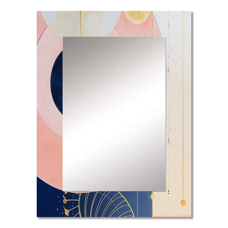 Cosmic Birth Radiance Retro Pastel III - Abstract Spirals Unique Wall Mirror, Beige Mirror, Printed Metal Art, 32" x 24"
