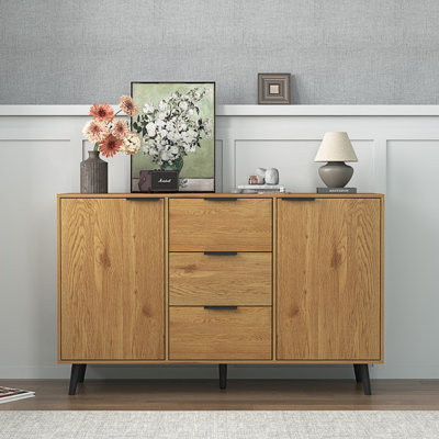 Sideboard Buffet Cabinet with Storage, Wood Coffee Bar Cabinet, Kitchen Cabinet with 3 Drawers & 2 Doors, Kitchen Buffet Cabinet Cupboard