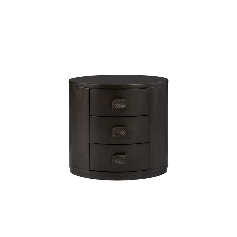 Table de chevet ovale 3 tiroirs, finition en placage d'eucalyptus moderne, bois massif noir +, tiroir à fermeture silencieuse et silencieuse, plateau doublé en feutre pour bijoux, charge, profondeur 28 po, largeur 18 po, hauteur 26 po, élégance 79,5 lb