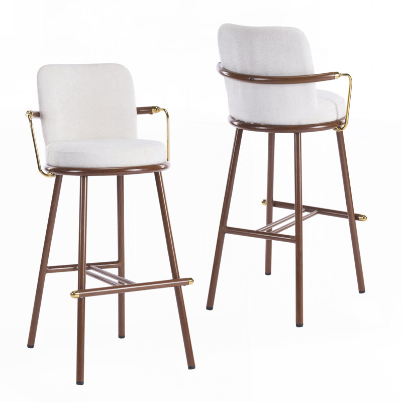 Tabouret de bar d'intérieur rembourré avec structure en métal et finition noyer, ensemble de 2